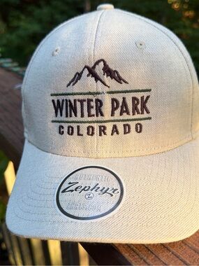 NEW Zephyr Denim Winter Park Colorado Embroidered Beige Baseball Cap